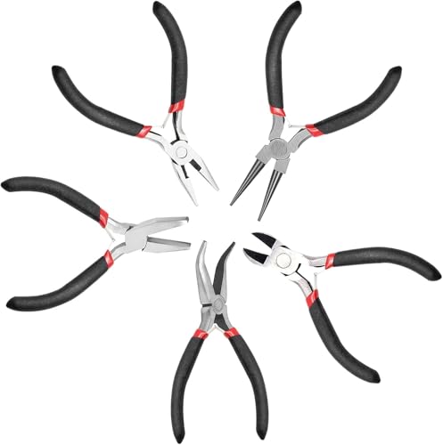 Pliers Set Jewellery Making Tools Reusable Round Nose Jewelry Pliers Jump Ring Tool Jewellery for DIY Handmade,Crafts,Earring（5Pcs ）