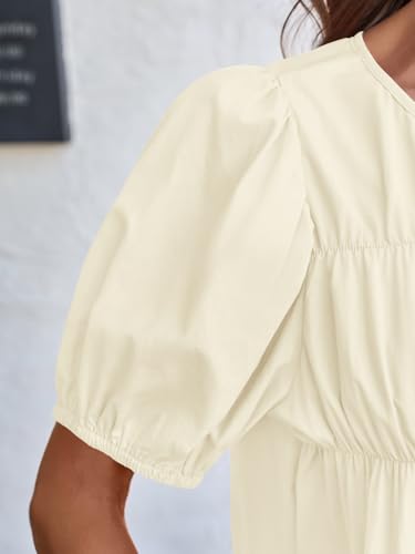 Image of Tankaneo Womens Puff Sleeve Peplum Babydoll Tops Summer Flowy Pleated Cotton T-Shirts Casual Loose Fit Cute Blouse