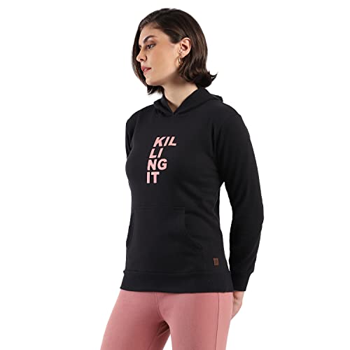 Image of PINACOLADA Women's Cotton Solid Printed Sweatshirt with Hoodie, Regular Fit for Casual Wear Full Sleeve Sweatshirt Crafted with Comfort Fit and High-Performance for Everyday Wear