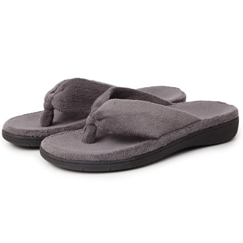 Thong Spa Slippers for Women with Arch Support Flip Flop House Sandal Slippers Soft & Comfortable Coral Velvet Durable Rubber Outsoles for Indoor and Outdoor All Days Wear Black Grey US6-US11