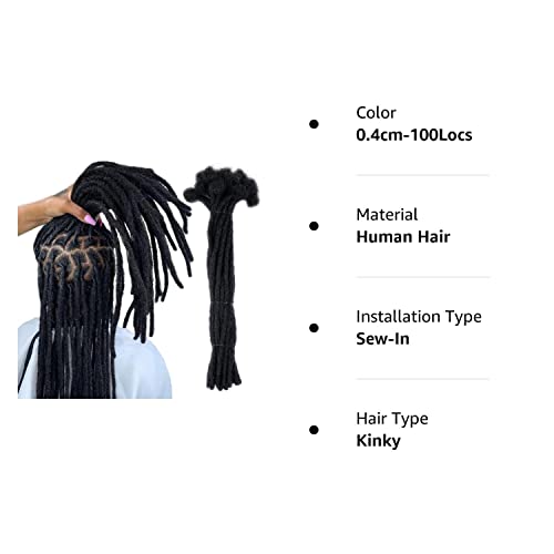Wacandan 100% Human Hair Dreadlock Extensions For Men/Women, 0.4Cm Thickness 14 Inch 100 Strands Full Handmade Can Be Dyed And Bleached Permanent Loc Extensions Human Hair Natural Black #TOP6
