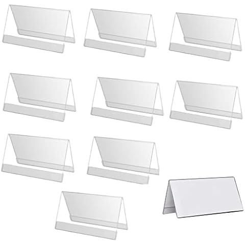 Naisfei Pack of 10 Price Sign Roof Shape, Table Stand Slanted Business Card Display for Office Shop Supermarket Promotions Restaurants Transparent (9 x 6 cm) Cover