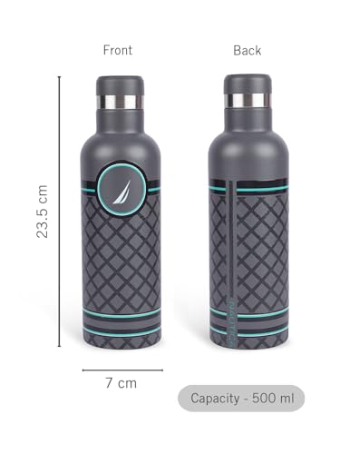 Image of NAUTICA Premium Leak-Proof Insulated Water Bottle - 1pc (Yacht)| 500ml | Stainless Steel Flask with 24 Hours Temperature Retention | Ideal for Travel, Gym, Office Use Oreo Printed-Grey /Green