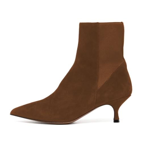 miss left Women Versatile Kitten Heel Ankle Boots Stretchy Pointed Closed Toe Low Heels Pull on Sock Booties Daily Commuting Work Shoes Size 4-16 US2