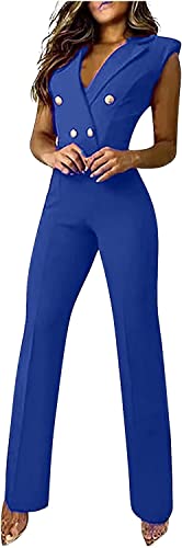 Tuta da Donna Festa di Nozze Tuta Lunga con Scollo a V Tuta Festiva Tuta da ospite per Matrimoni da Donna Tuta Senza Maniche Set (Navy Blu,L)