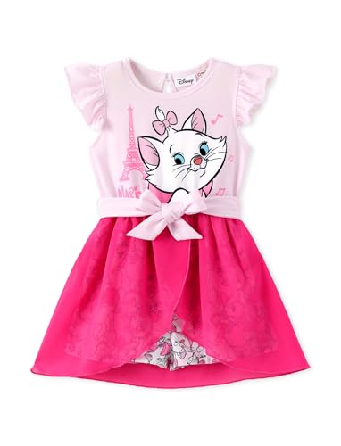 Disney Marie Toddler Girl Romper With Tulle Skirt Overlay Ruffle Sleeves Jumpsuit with Bow Kids One Piece Outfit Summer Clothes Pink 2T