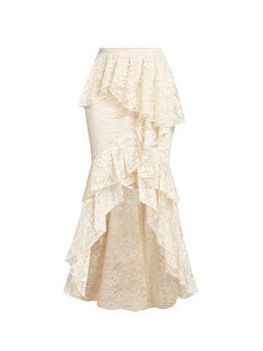 Verdusa Women's Western Lace Layered Ruffle Skirt Vintage High Low Maxi Skirts
