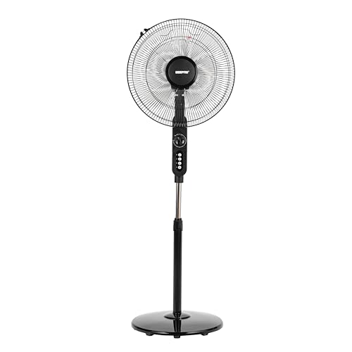 GEEPAS 16’’ Pedestal Fan – 60W Powerful Free Standing Oscillating Cooling Fan – Height Adjustable & Pivoting Fan Head, 1 Hour Timer - 3-Speed, 5-Blade Air Cooling Floor Fan for Home Office, Black
