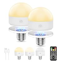 Suright 2 Stück Aufladbare Glühbirne Mit Fernbedienung, E27 3 Farben Dimmbare Wiederaufladbare Glühbirne, Abnehmbare Akku Glühbirne mit Batterie und Timing für Nicht Verkabelte Dekoration Lampen