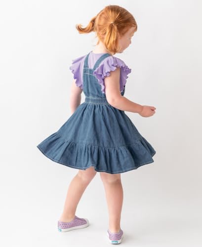 RuffleButts Light Wash Denim Overall Jumper Dress - 18-24m4