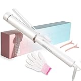1.5 Inch Extra Large Curling Wand for Long Hair - Ceramic Tourmaline Barrel with 40000000 Negative Ions, 2 Clips & Heat-Resistant Glove