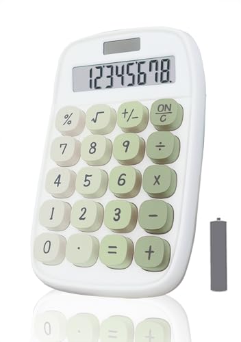 Mechanical Calculator,BTSEYAW Dual Power Calculator with 8 Digit Display tilt Screen and Big Buttons, Cute Office Desk Accessory (Green)