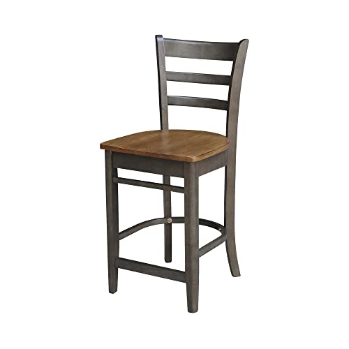 International Concepts Emily Solid Wood Stool Washed Gray Taupe 24" H N/A Footrest, Solid Wood Counter Height Bucket Seat #TOP1