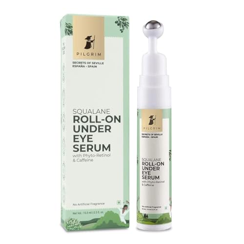 Pilgrim Squalane(Plant) Roll-On Under Eye Cream For Dark Circles With Phyto-Retinol & Caffeine For Wrinkles & Puffy Eyes|Dark Circle Remover |Massage Roller To Reduce Dark Circles|15Ml Pilgrim Squalane(Plant) Roll-On Under Eye Cream For Dark Circles With Phyto-Retinol & Caffeine For Wrinkles & Puffy Eyes|Dark Circle Remover |Massage Roller To Reduce Dark Circles|15Ml