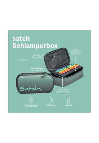 Satch Schlamperbox extra groß inkl. Trennfach Reißverschlussfach Stiftehalter Geodreieck Sichtfenster für Stundenplan Purple Laser - Dunkelblau