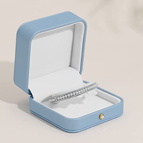Sky Blue Leather Bracelet Bangle Box Jewelry Gift Case Velvet Interior Bracelet Storage Holder