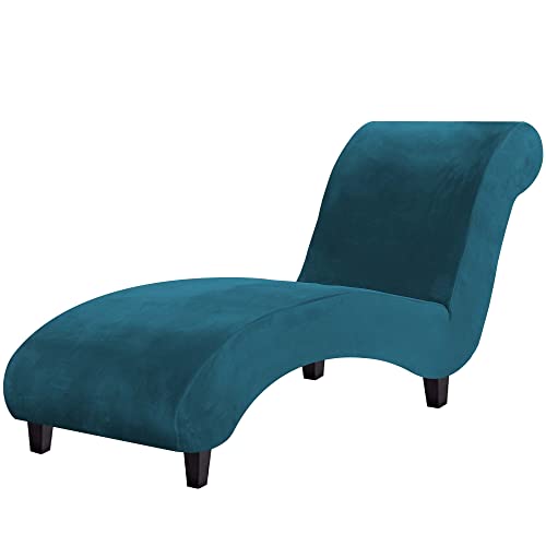 H.VERSAILTEX Chaise Lounge Cover Indoor Velvet Chaise Slipcover High Stretch Lounge Chair Cover Luxury Armless Chaise Cover for Living Room, Machine Washable, Dark Teal