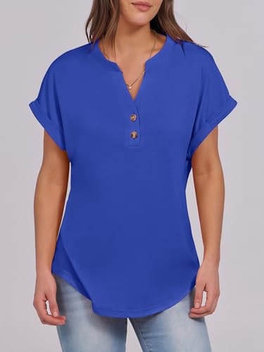 Image of ANRABESS Womens Short Sleeve Henley Tops V Neck Dressy Casual Blouses Summer Trendy Tee Shirts 2026 Vacation Fashion Clothes