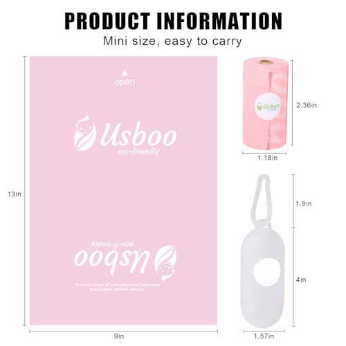 Image of USBOO Disposable Diaper Bags for Baby - 8 Refill Rolls (120 Pack), Disposable Trash Bag with Dispenser - Cherry Blossom Scented, Pink, Ideal for Diaper Disposal
