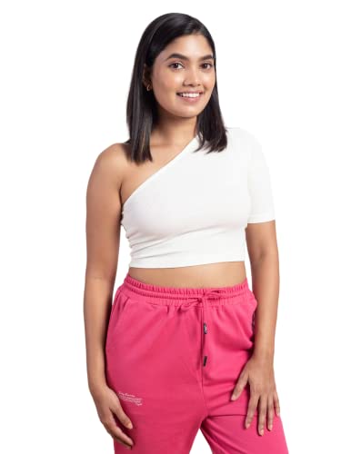 Image of NYKD Stylish Off Shoulder Crop Top for Women Super Comfortable Ribbed Fabric, Half Sleeve - NYOE09
