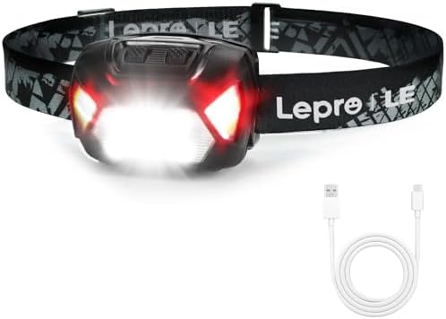 （08:30時点） Lepro ヘッドライト 充電式 USB-C 高輝度 300ルーメン LED ヘッドランプ 【スポット・ワイドビーム切替/赤色サブライト搭載/実用点灯4～15時間/IPX4防水】 夜釣り 最適 登山 キャンプ 散歩 作業 アウトドア 釣り 災害 停電用 小型 軽量（ブラック）