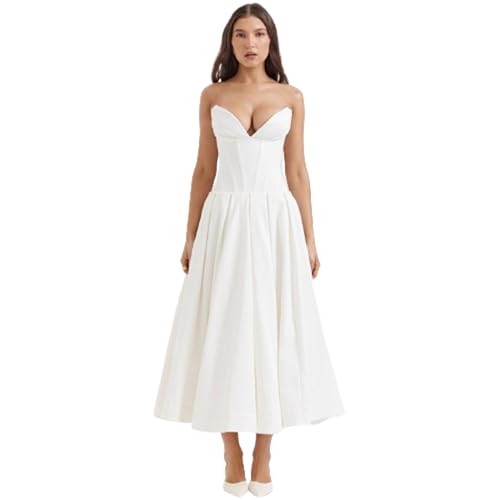 Milkmaid Dress, Cocktail Dress,Length Off Shoulder Sleeveless Dress, Low-Cut Sleeveless Pleated Flowing Dress