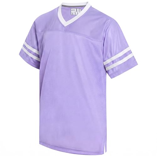 Gabiphy Women's Lavender Rugby Jersey for Men Adult Unisex Mesh Football Practice Shirts School Sport Outfits Workout Gym Tops Light Purple Jersey-White Stripe Men Size X-Large