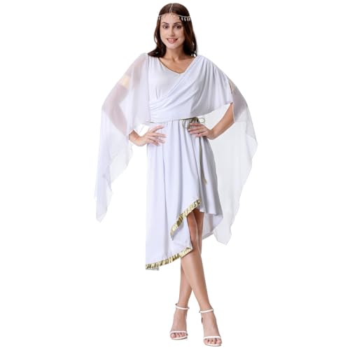 AGCOAH Greek Goddess Costume Women Adult White Toga Dress 4PCS Classic Halloween Roman Grecian Princess Cosplay Dress Up M
