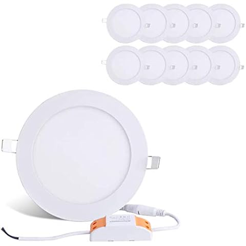 BRILLIHOOD 12W 6-inch Ultra-Thin Round LED Recessed Ceiling Panel Down Light with Driver, 1,000 Lumens, 80W Incandescent Equivalent, Home, Office, Commercial Lighting - Pack of 10, 5000K Daylight Cover