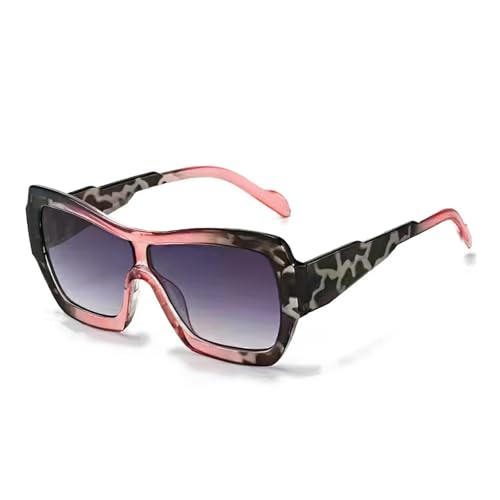 Lunettes de soleil tendance femmes à monture épaisse imprimé léopard gris rose moderne
