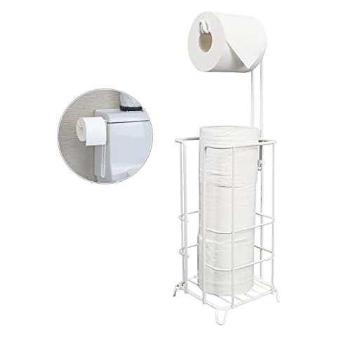 ZCCZ Toilet Paper Holder, Free Standing Bathroom Toilet Tissue Paper Roll Storage Holder Stand, Holds Mega Roll for Bathroom Storage Organizing, White Cover