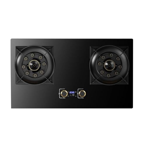 ガスストーブ、ガスコンロダブルバーナー10キャビティ激しい火自動点火、9kw NG/LPGガス調理器、フレームアウト保護デスクトップと埋め込みデュアルユース、屋外キャンプホーム用(LPG)