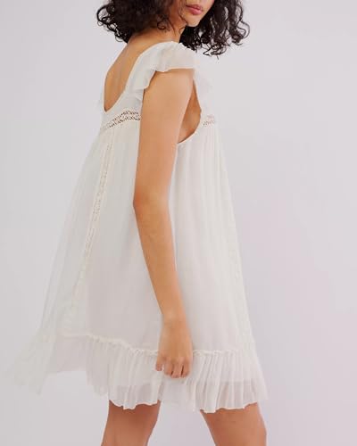 Gacaky Women Casual Loose Mini Dresses Short Sleeve A-Line Lace Swing Sundress Beach Vacation Mini Dress3