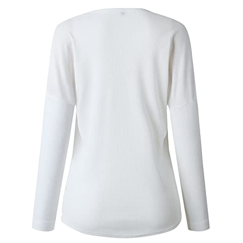 SLIMBELLE-Damen-Waffel-Henley-Hemden-V-Neck-Lange-Aermel-Blusen-Button-Up-Tops-Tunika-Oberteile-Stricken