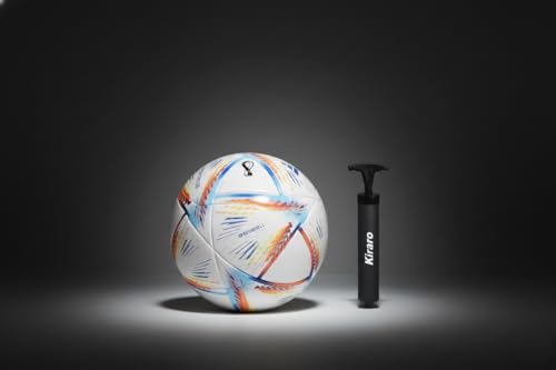 Image of Official Size 5 Soccer Ball with Free Pump & Pin | Premium PVC Leather Football with Excellent Air Retention | Durable Training & Match Ball for Kids, Youth & Adults (Katar)
