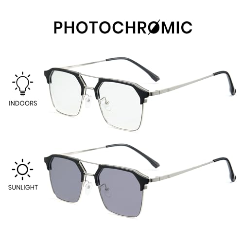 Image of Cyxus Photochromic Glasses for Men Women with Blue Light Blocking 8249 | UV Protection, Eye Protection,Classic Aviator Style,Ideal for Computer Screen Daily Wear