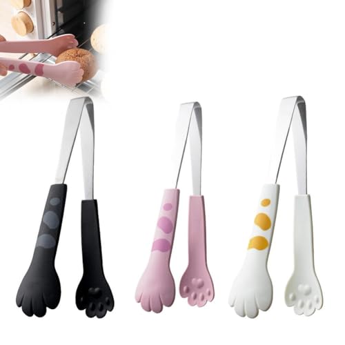 Cikiki Cute Cat Paw Tongs,7inch Stainless Steel Cat Paw Shape Tongs for Cooking,Kitchen Tongs Perfect for Grill, Salad, Toaster, Cooking, and Serving Food