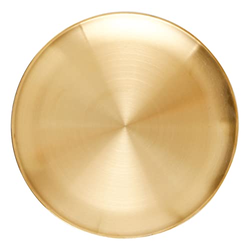 DINHEAROM 1pc Stainless Steel Food Serving Plate Round Barbecue Tray Golden Finish Lightweight Stackable for Bbq Picnics Parties Camping Outdoor Use Versatile Vegetable Dessert Dish