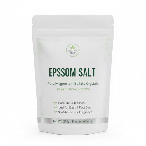 Organic Herb Pure Epsom Salt | 100% Natural Magnesium Sulfate Crystals | Muscle Relaxation Detox Bath & Foot Soak | Skin Softening & Stress Relief | Unscented Spa-Grade Bath Salt