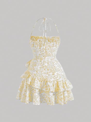 Image of Floerns Women's Floral Halter Ruffle Tiered Cute Summer Mini Dress Milkmaid Vacation Sundress