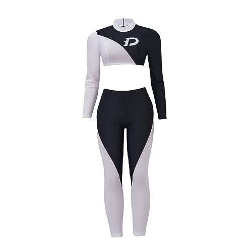 Womens Anime Cosplay Costume Black and White Long Sleeve Crop Top Pants Female Set Outfit (multicoloured XL)