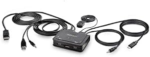 StarTech.com Cable Switch KVM Híbrido USB-C de 2 Puertos – 4K60 – Cables Integrados de 1,2m USB-C y USB-A/DP/Audio – Alimentado por el Bus – Conmutado por Teclas de Acceso Rápido (C2-D46-UAC-CBL-KVM)
