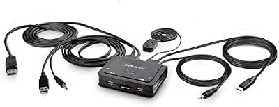 StarTech.com Cable Switch KVM Híbrido USB-C de 2 Puertos – 4K60 – Cables Integrados de 1,2m USB-C y USB-A/DP/Audio – Alimentado por el Bus – Conmutado por Teclas de Acceso Rápido (C2-D46-UAC-CBL-KVM)