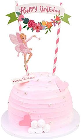 Flower Fairy Happy Birthday Cake Topper Party Decorative Cake Food Friends Cake Picks