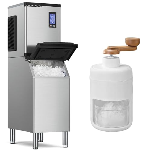 Image of Commercial Ice Machine 200LBS /24H,Storage 360LBS,Large Industrial Ice Maker,Ice Ready in 5-15min,with Self-Cleaning Mode,with Timing Function,10 Levels of Ice Thickness Adjustment,Stainless Steel