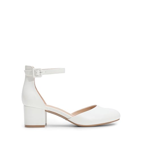 Image of DREAM PAIRS Women's Round Toe Low Block Heel Pumps | Closed Toe Ankle Strap Chunky Heel Pumps Dress Shoes Wedding Office Party Dressy Shoes for Women