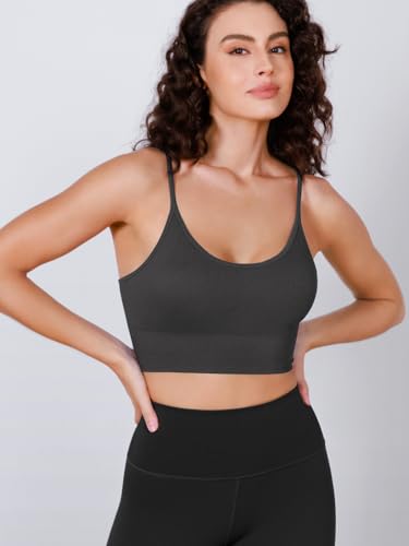 Image of ODODOS Seamless Sports Bra for Women Ribbed Camisoles Non Padding Yoga Bra Crop Tank Tops