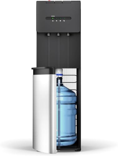 Image of Self Cleaning Water Dispenser, 3 Temperatures, Bottom Loading | Water Dispenser for 5 Gallon Bottles, LED Indicators, Child Safety Lock, 3 Spouts, Home & Office Use, Black & Stainless Steel