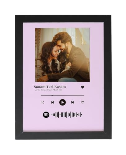 Image of Customized Wooden Spotify Wall Photo Frame with Photo Upload for Valentine's Day, Friendship day Gifts - Light Pink, 1 Piece (16x24 Inch), Rectangular