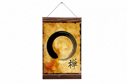 Zen Enso Circle Poster Wabi Sabi Meditation Wall Art Yoga Studio Decor Small Wood Framed Canvas Print 8.7 x 11.8 Inches